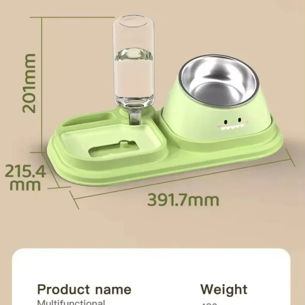 2-in-1 Pet Feeder and Automated Water Dispenser with Stainless steel Bowl